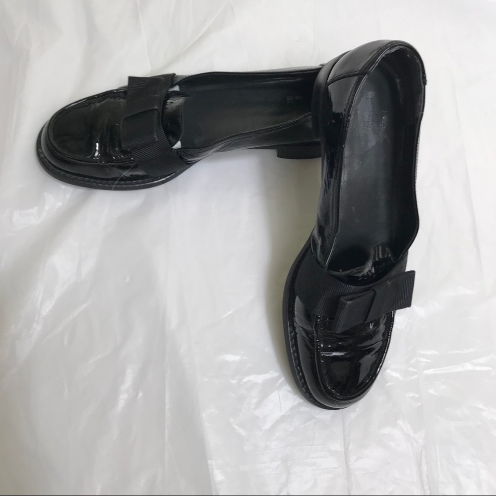 STUART WEITZMAN Tuxedo Bow Leather Loafers Flats Slip On Preppy Ballet Black